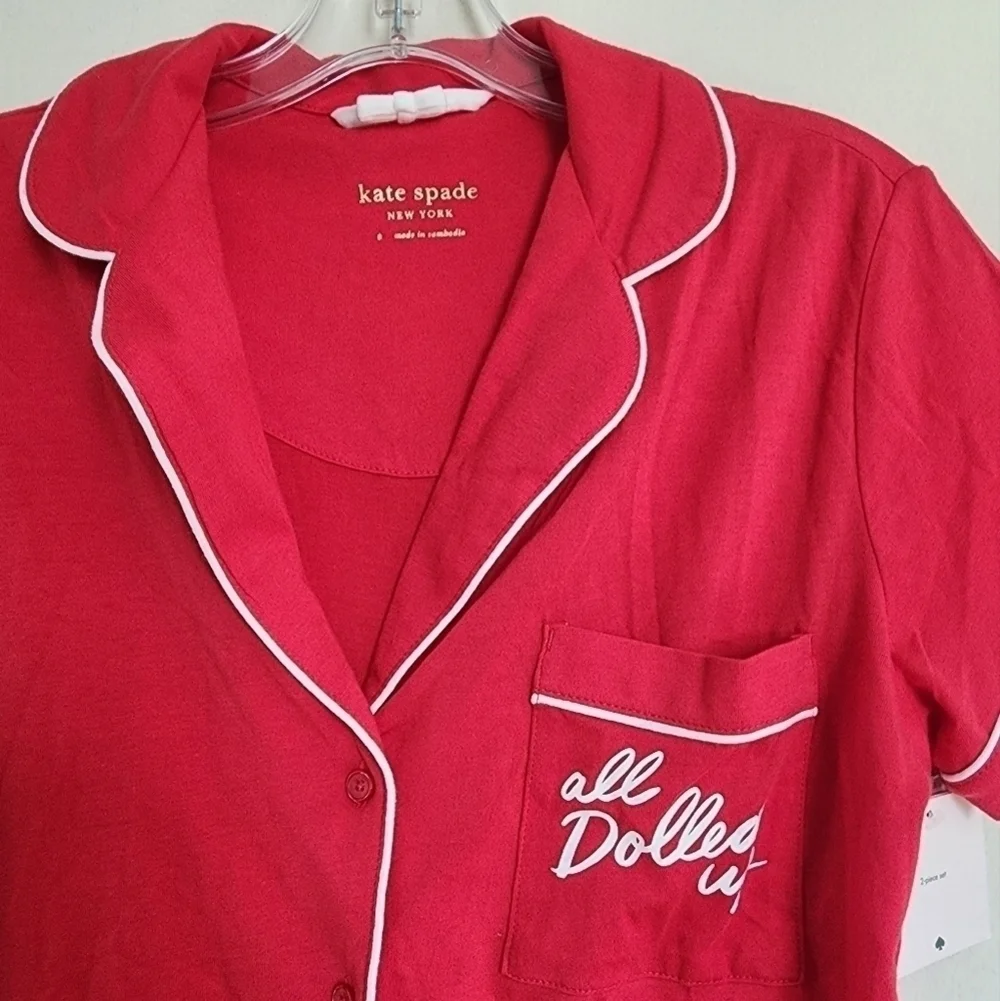 NWT Kate Spade Short Sleeve Red Pajama Top size Small